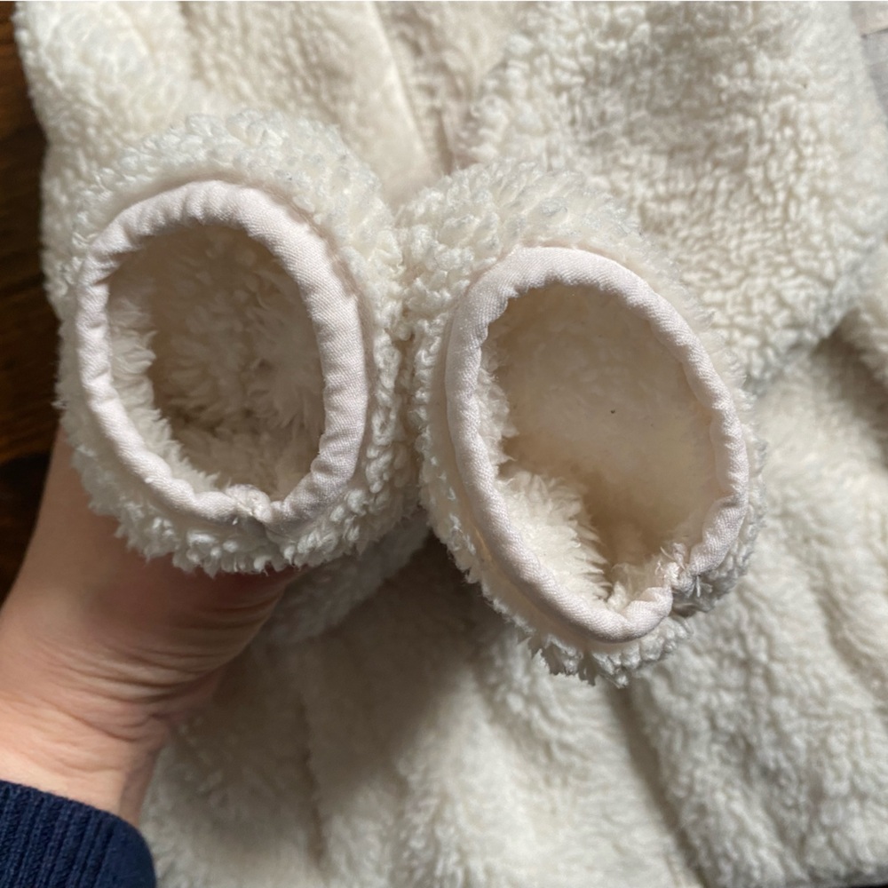 3T toddler girl sherpa fleece zip up hoodie Old Navy Cream White Jacket bear ear - Picture 7 of 16